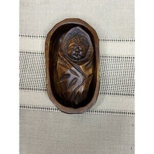 Hand Carved Wooden Baby Moses And Basket